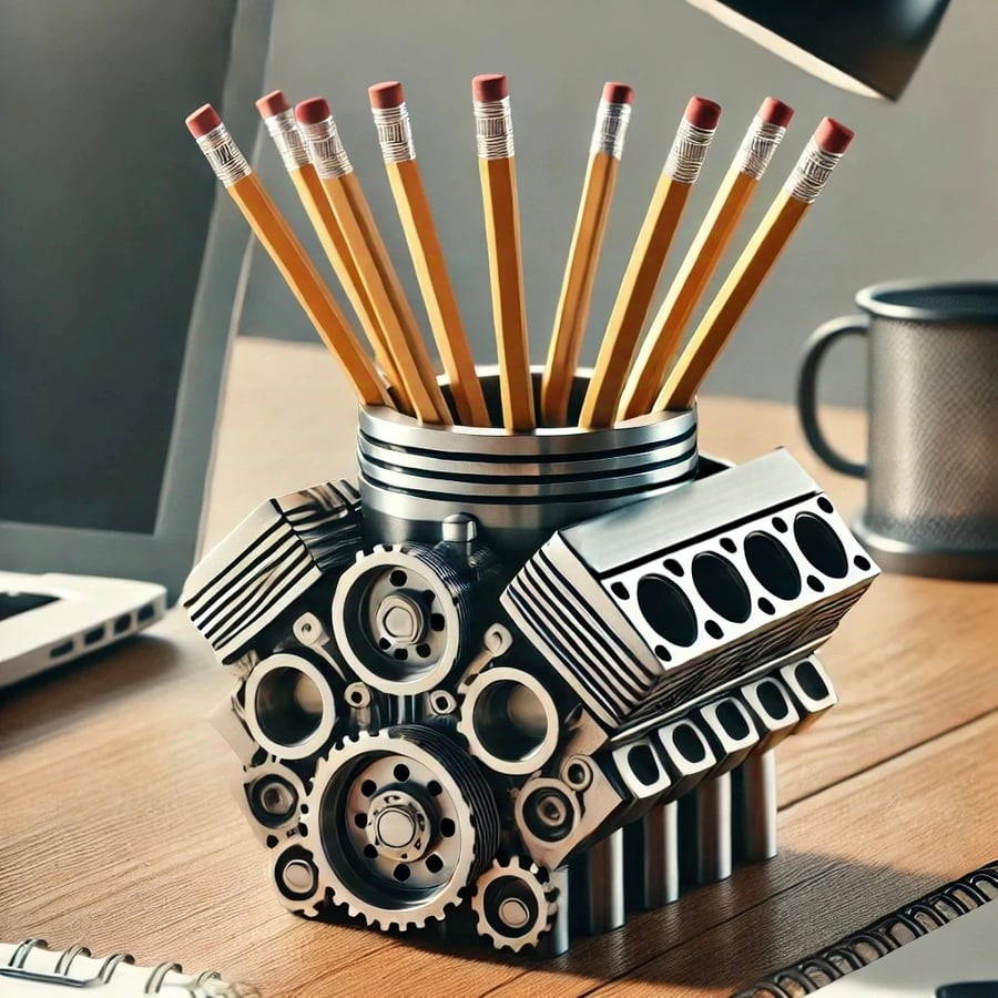 V8-motor penneholder – Kraftfuld skrivebordsorganisator til bil- og teknikentusiaster