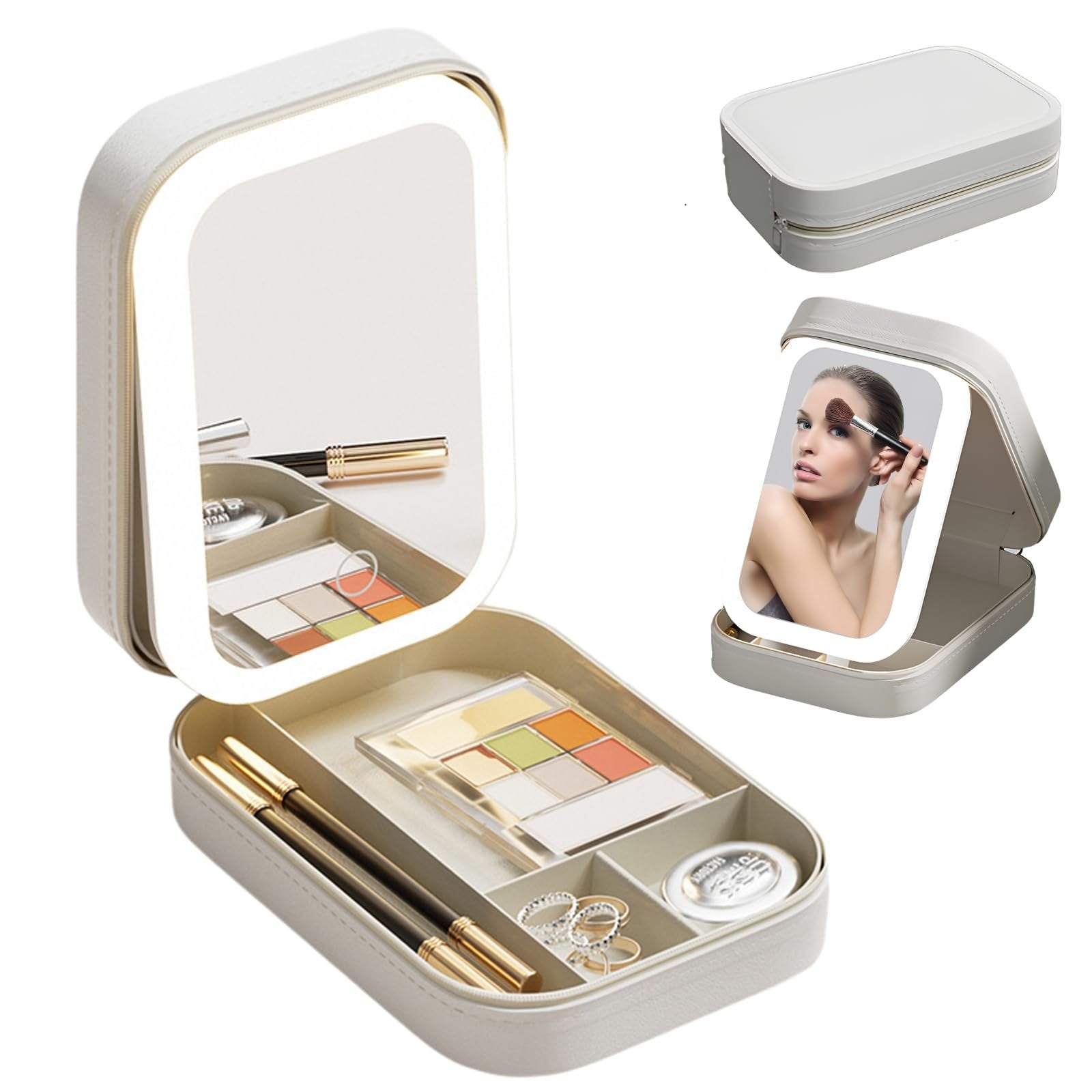 LED Makeup Taske med Spejl – Rejsevenlig Kosmetik Organizer med Justerbart Lys
