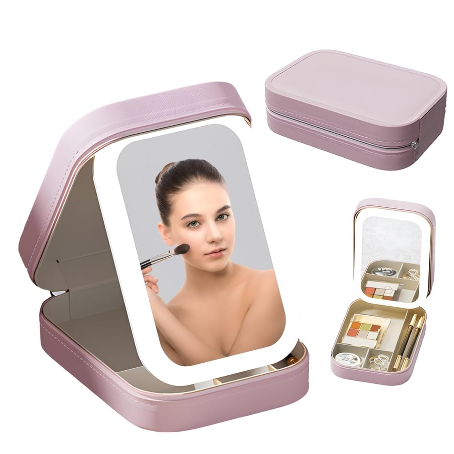 LED Makeup Taske med Spejl – Rejsevenlig Kosmetik Organizer med Justerbart Lys