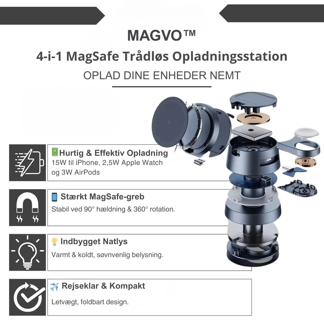 Magvo™ | 4-i-1 MagSafe Trådløs Ladestation