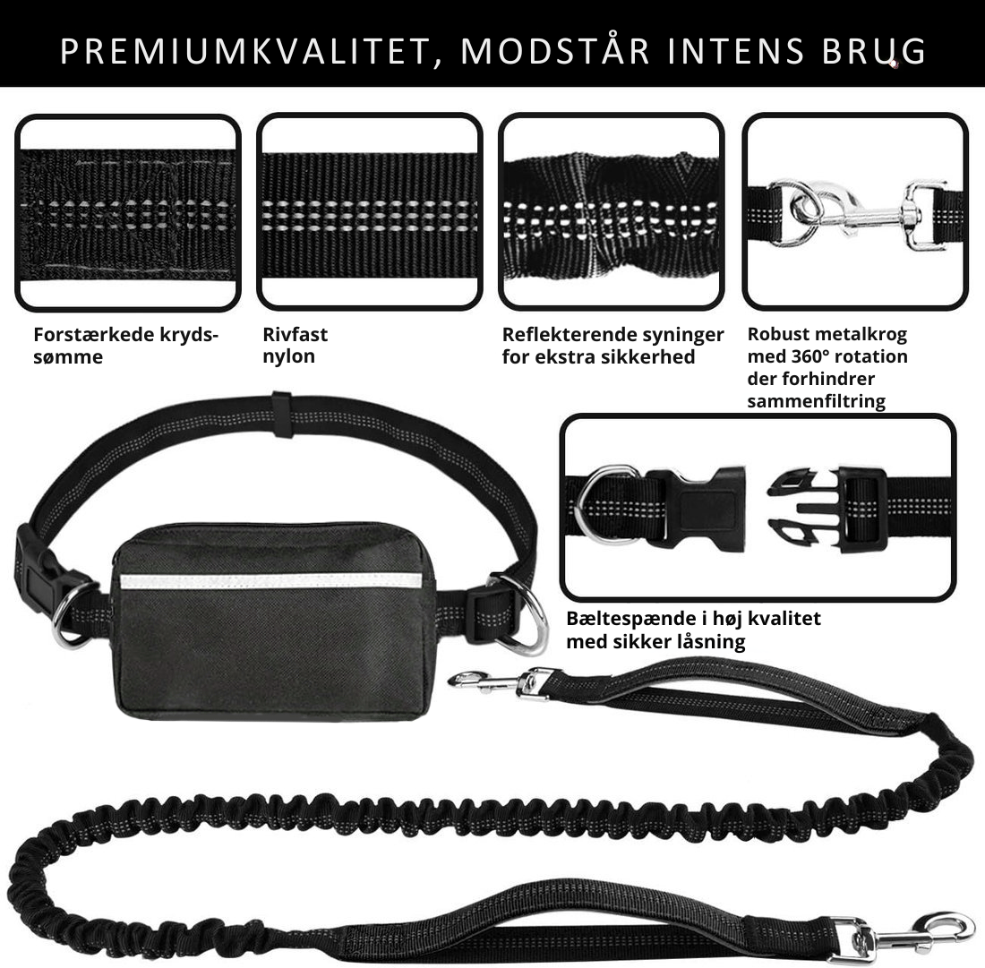 DoggoBelt™ | Hands-free hundesnor med lynlåslomme