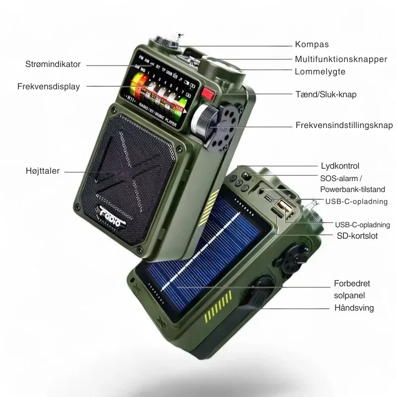 SignalSafe™ Survival Hub – 9-i-1 Nødradio, Powerbank & Sikkerhedsenhed