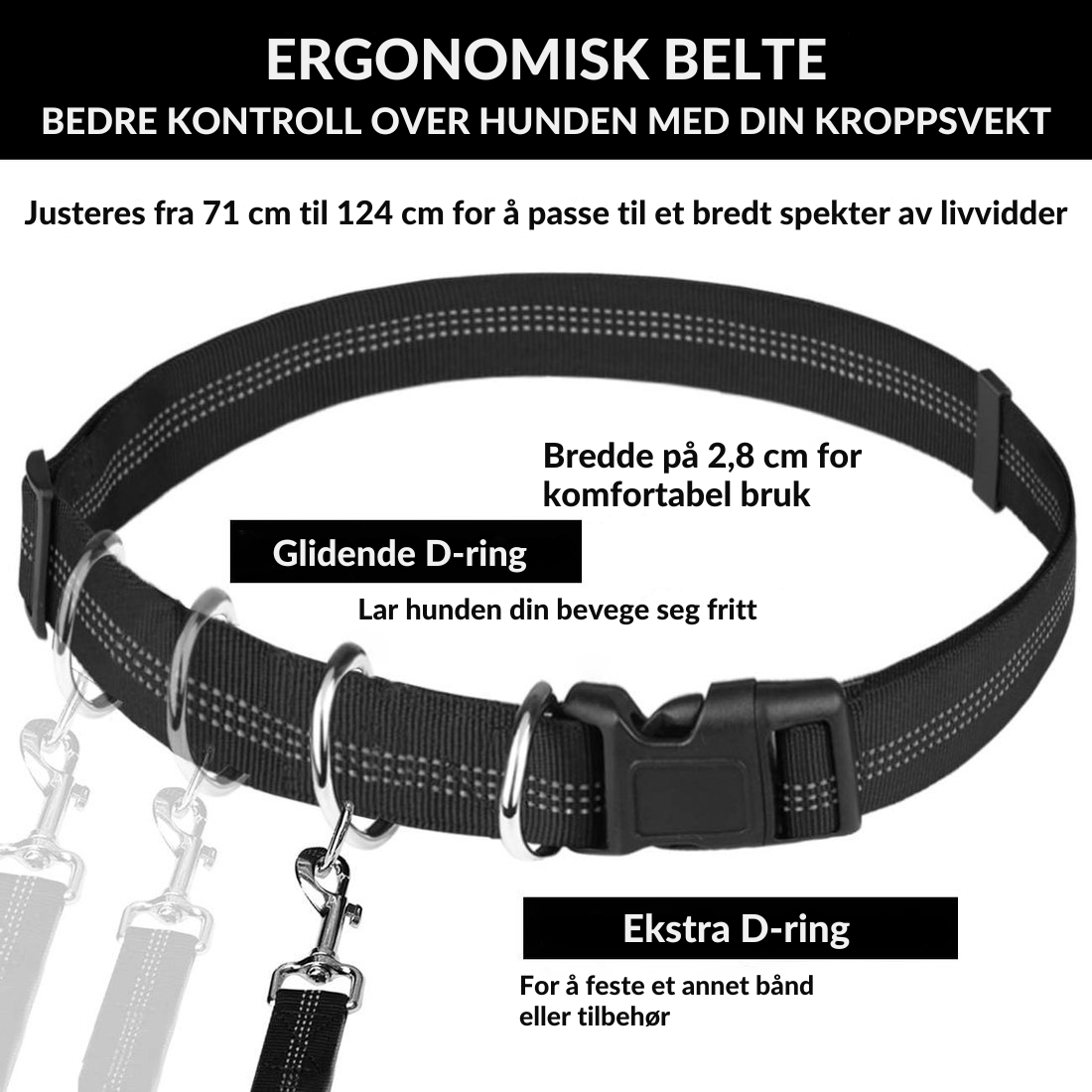 DoggoBelt™ | Hands-free hundesnor med lynlåslomme