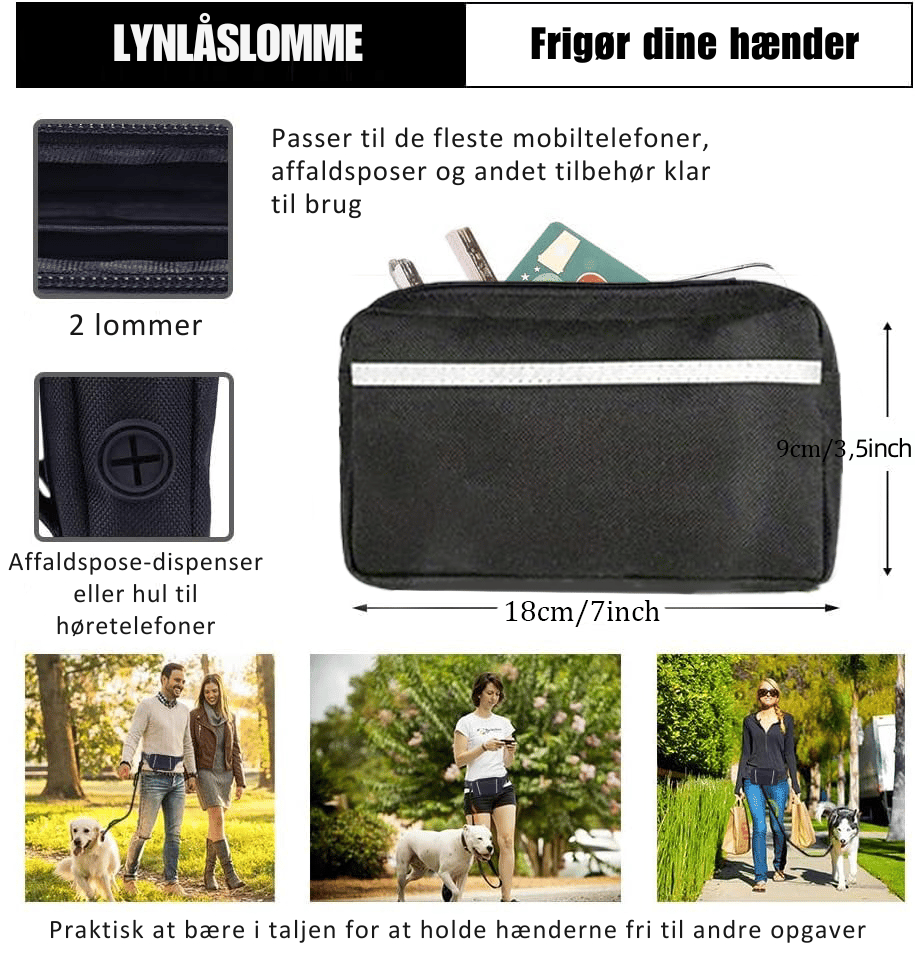 DoggoBelt™ | Hands-free hundesnor med lynlåslomme