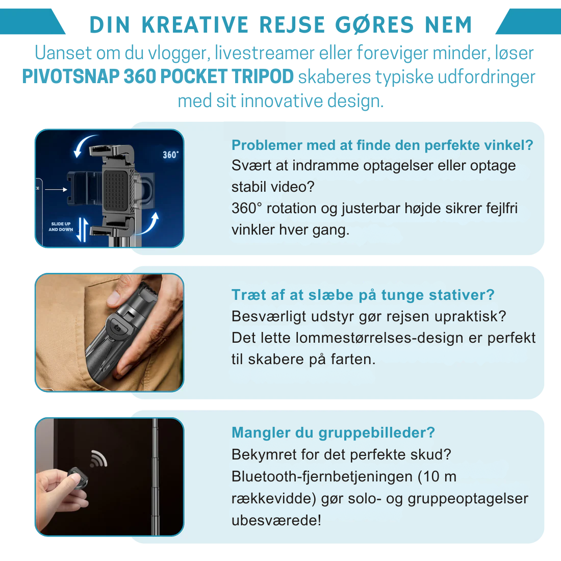 PivotSnap 360 Lommestativ