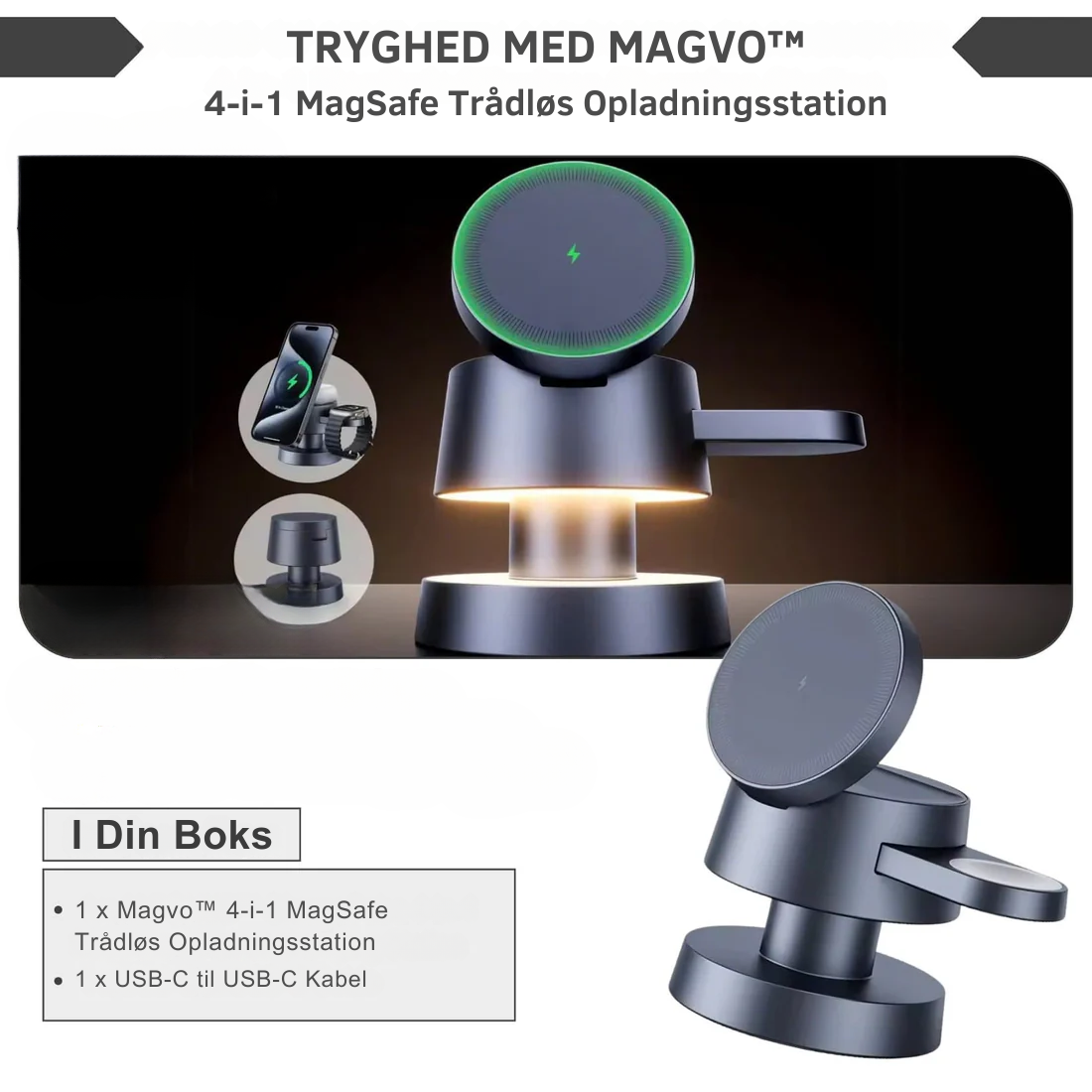 Magvo™ | 4-i-1 MagSafe Trådløs Ladestation