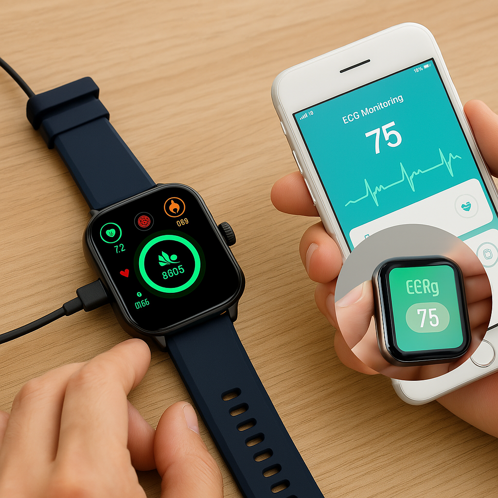 Smartwatch med EKG Pulsmåler og Blodtryksmåling