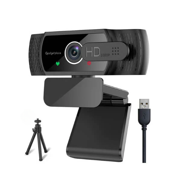Gadgetplace Full HD 1080P Webcam – Plug & Play, Indbygget Støjreducerende Mikrofon, 90° Vidvinkel