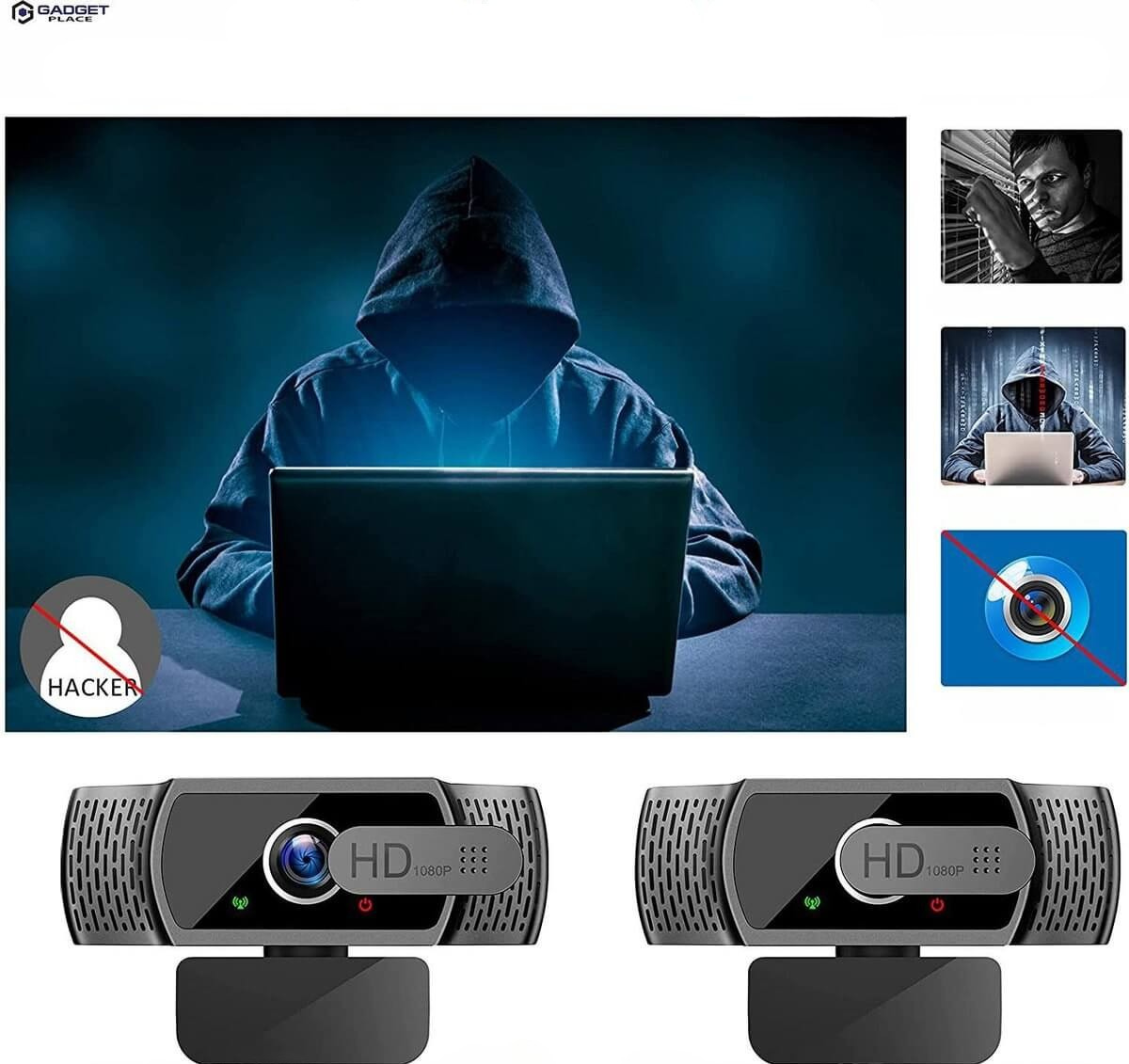 Gadgetplace Full HD 1080P Webcam – Plug & Play, Indbygget Støjreducerende Mikrofon, 90° Vidvinkel