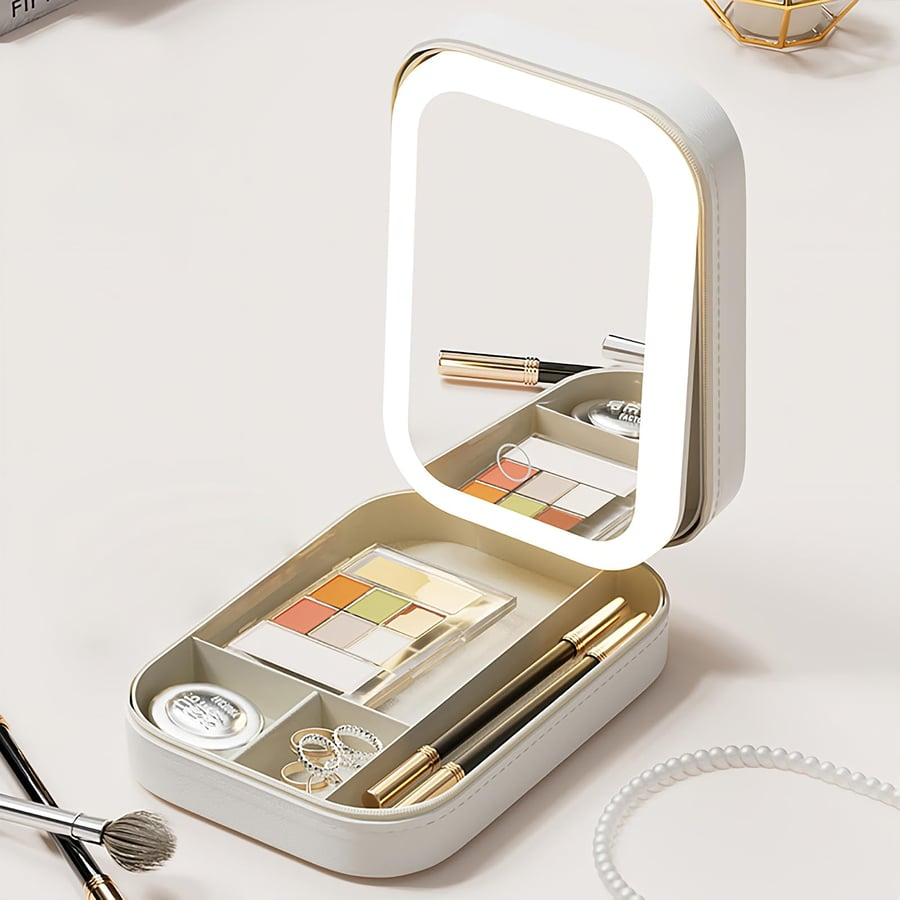 LED Makeup Taske med Spejl – Rejsevenlig Kosmetik Organizer med Justerbart Lys