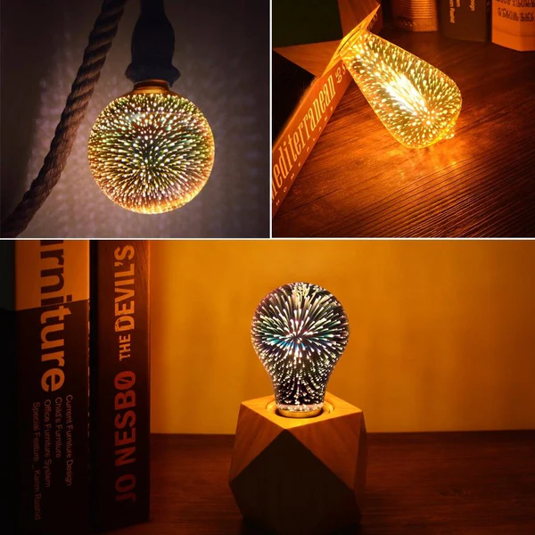 3D LED Dekorativ Pære – Sølvbelagt Glas, E27, 6.3 Tommer